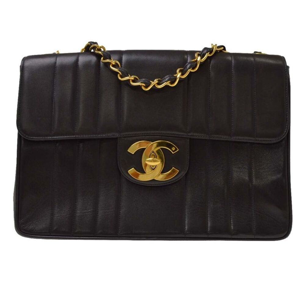 Chanel Vintage Mademoiselle Flap Lambskin Black Leather Handbag